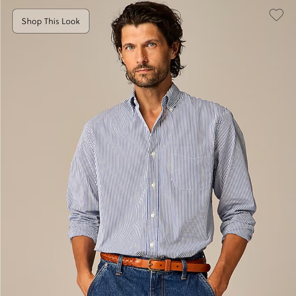 J. Crew Secret Wash cotton poplin shirt - Blue Stripe Men's Small Slim